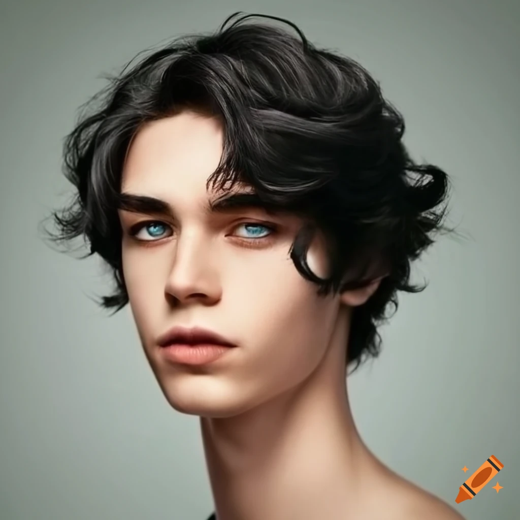Portrait Of A Young Man With Shoulder Length Wavy Black Hair And Green Eyes On Craiyon 4733