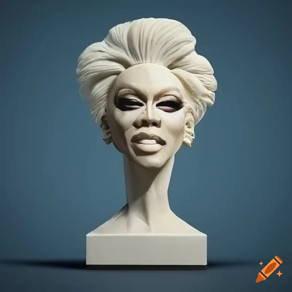 Bust sculpture of rupaul charles in white stone on Craiyon
