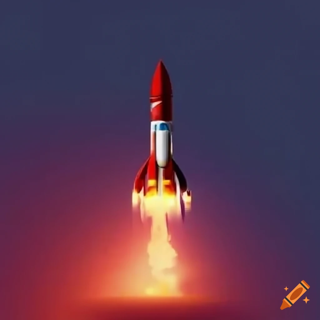 Red rocket with white smoke and gold bar on top