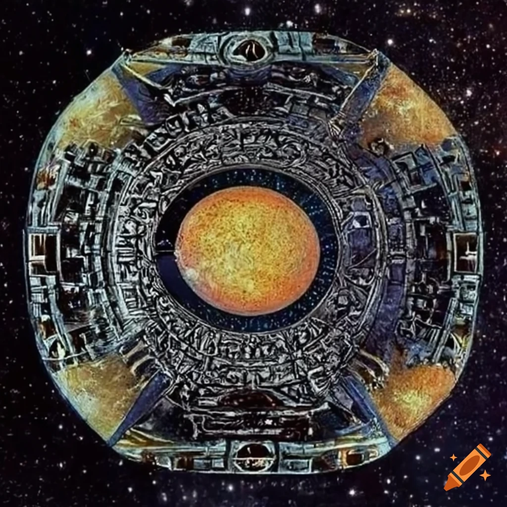 Stargate floating in cosmic background by Salvador Dali and M.C. Escher
