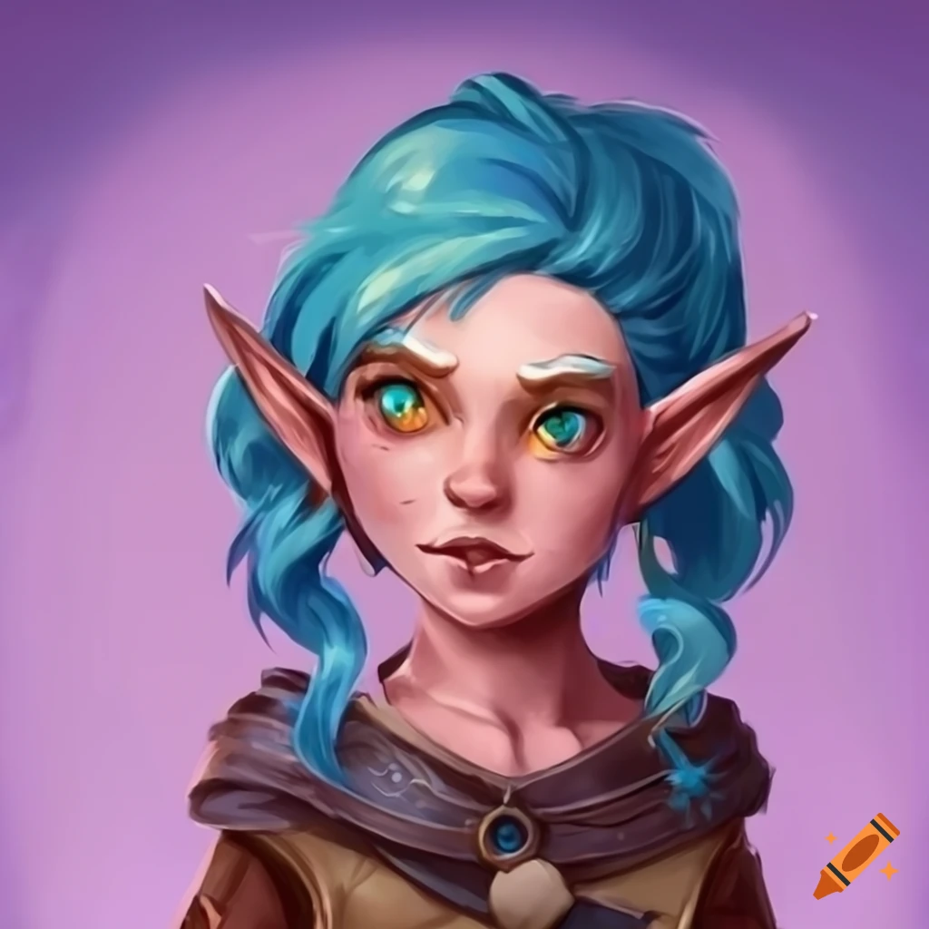 Dnd gnome with blue hair, pink skin, and yellow eyes on Craiyon