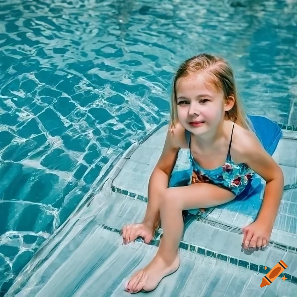 Girl with nordic appearance playing in the pool