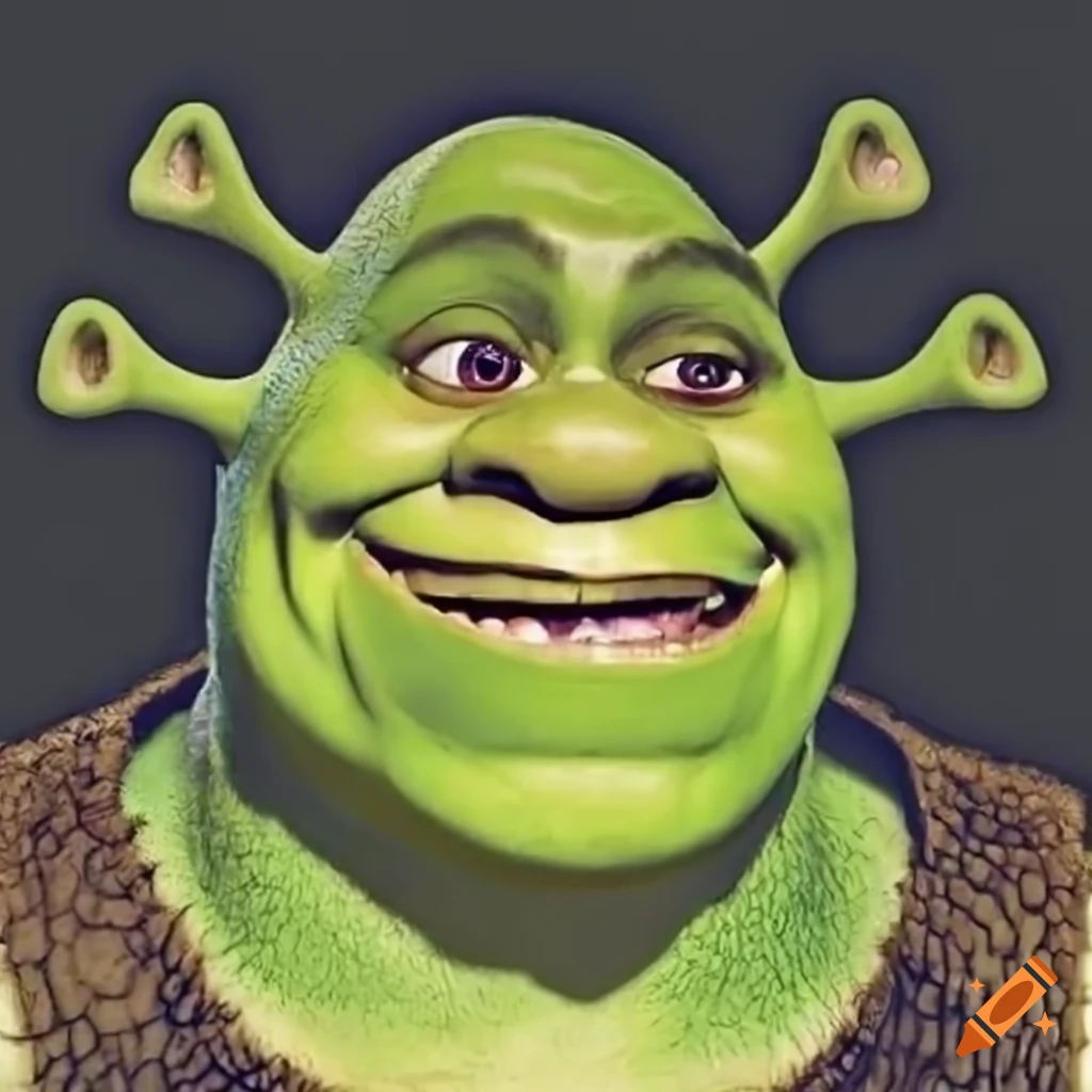 Character resembling shrek with a troll face meme as a face on Craiyon