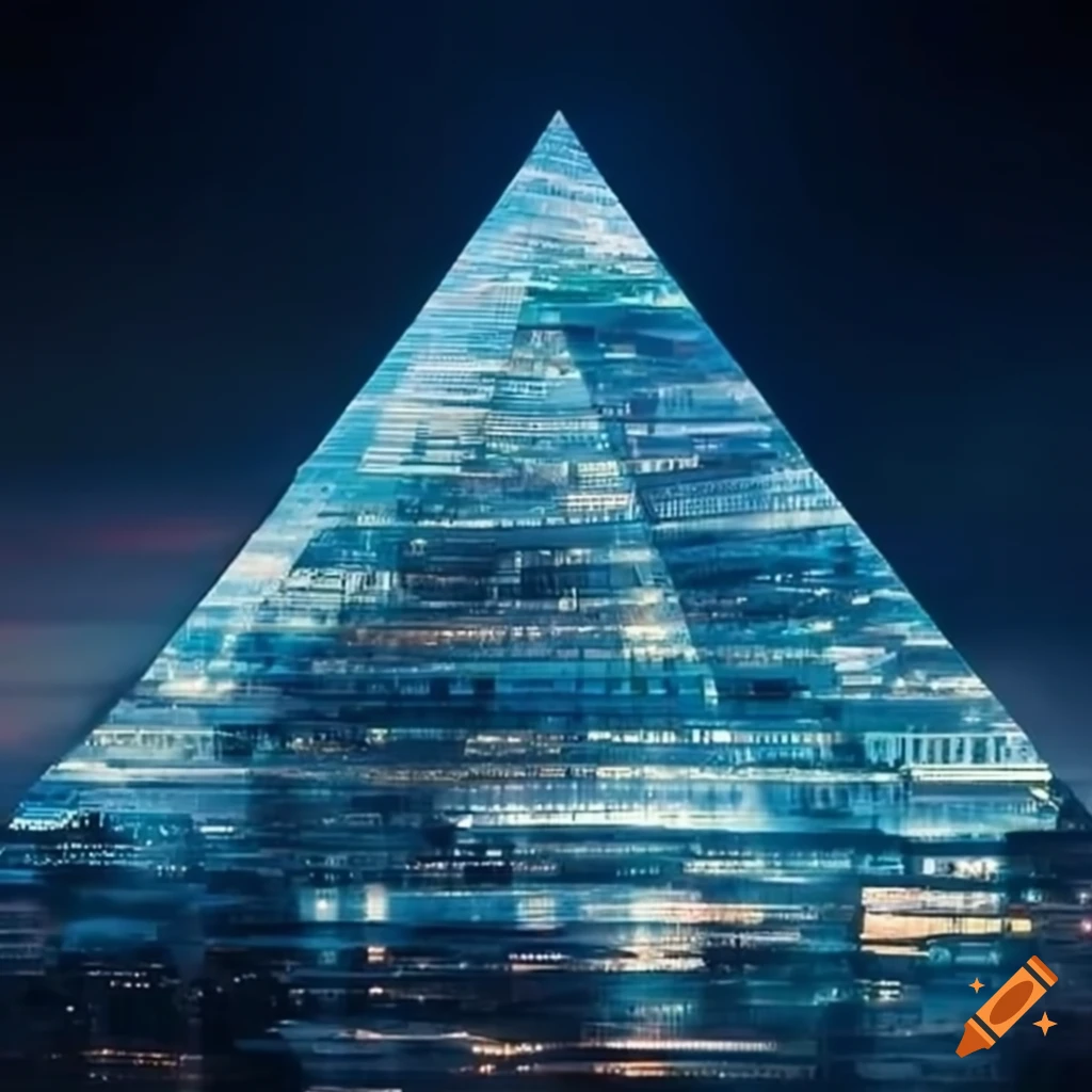Impressive pyramid-shaped buildings in a futuristic city skyline at ...