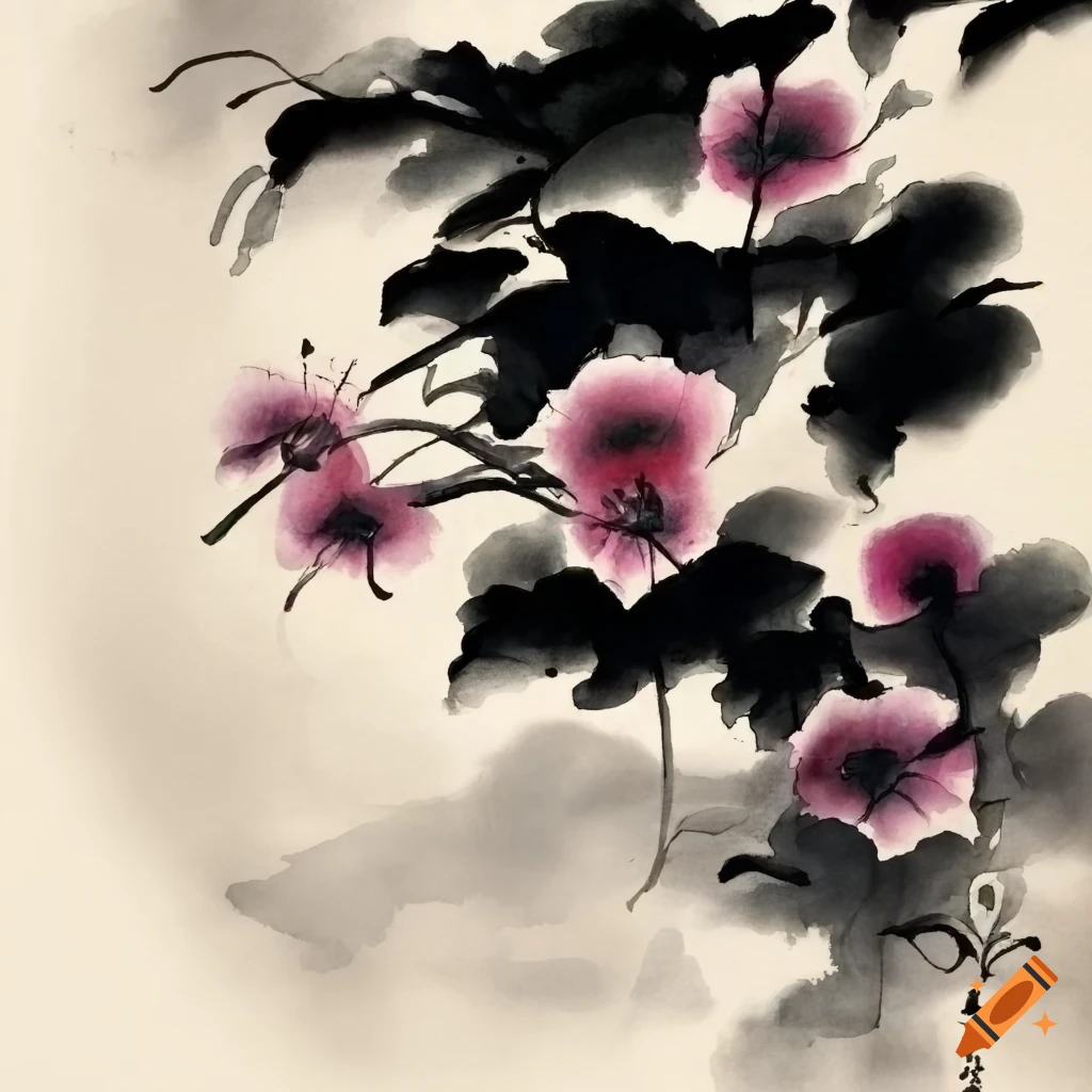 Chinese ink painting of flowers on Craiyon
