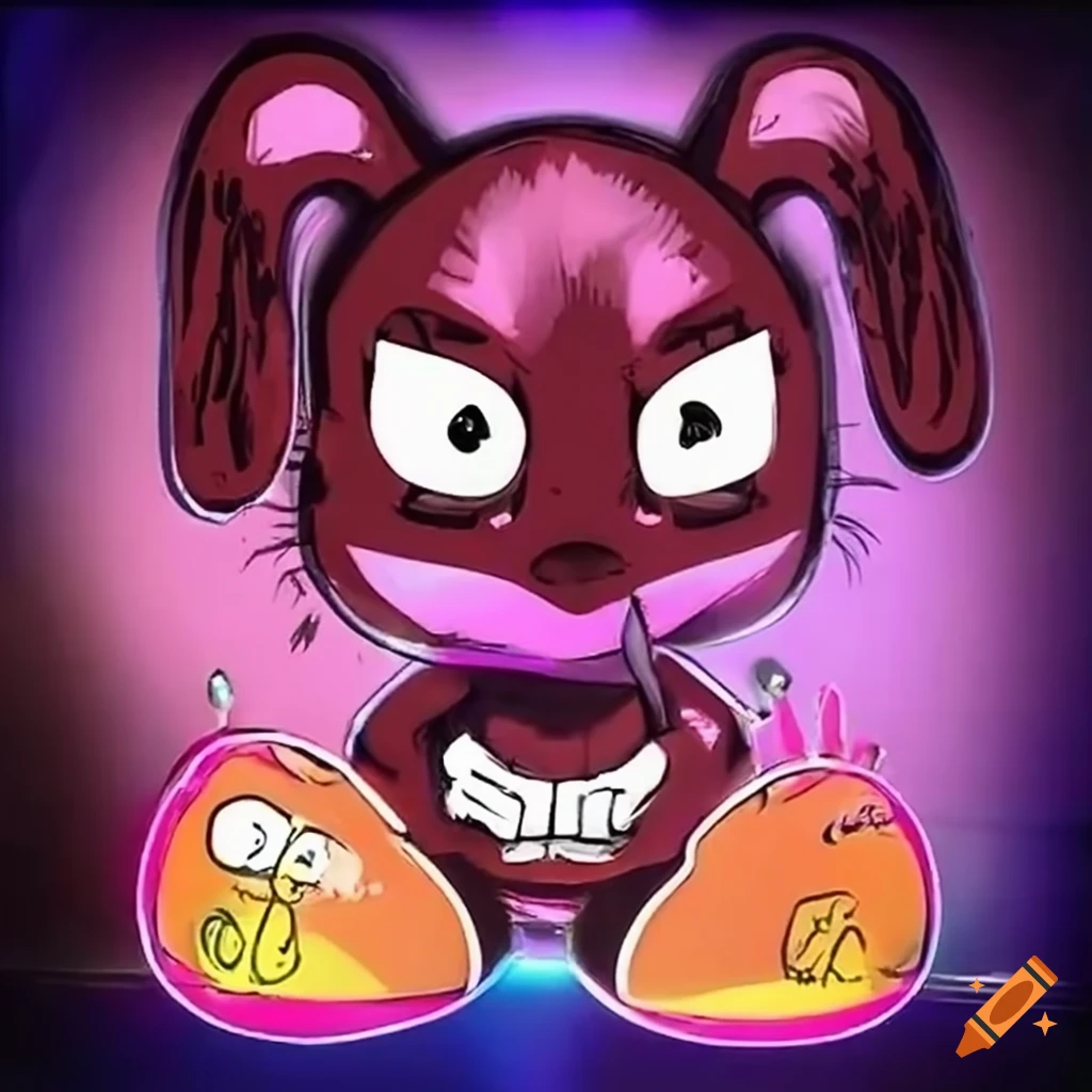 Illustration of wired dj rabbits with letters and tech elements on Craiyon