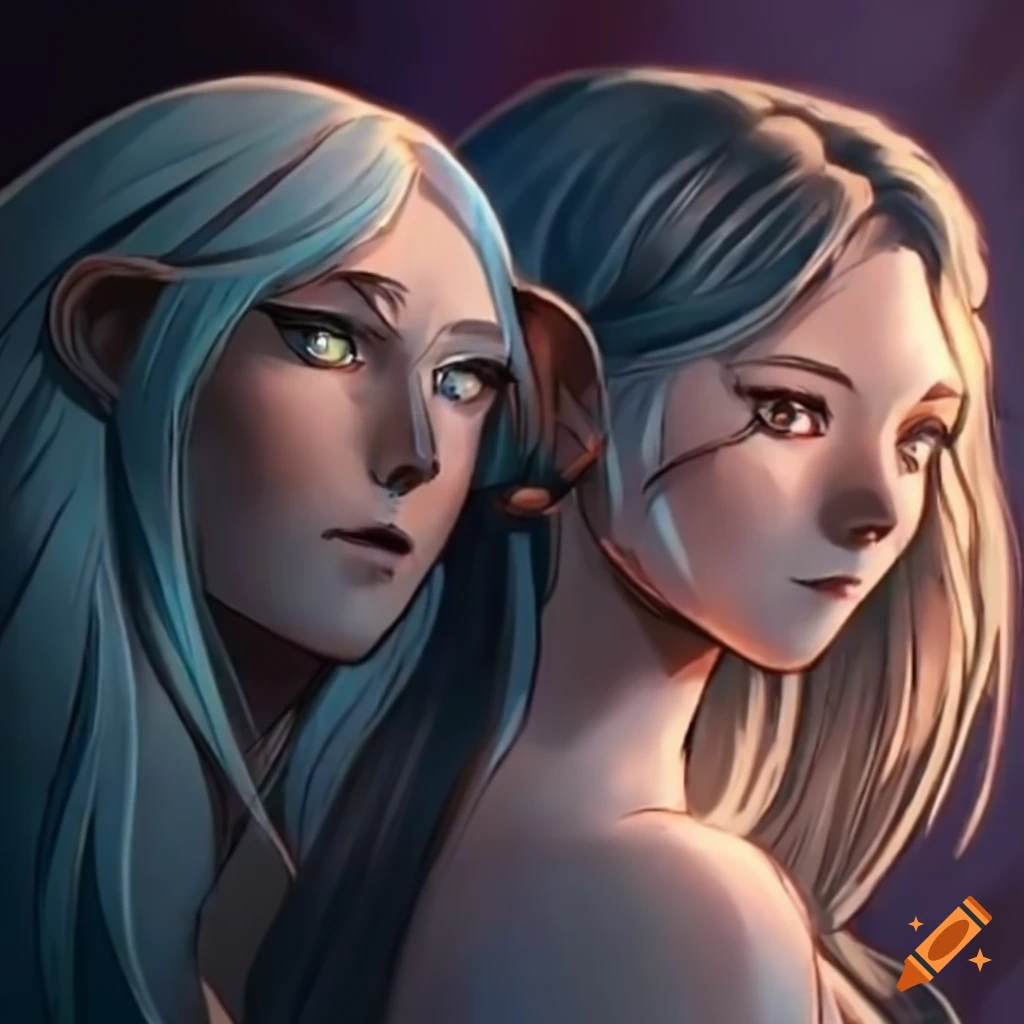 Seraph and emily navigating their newfound connection on Craiyon