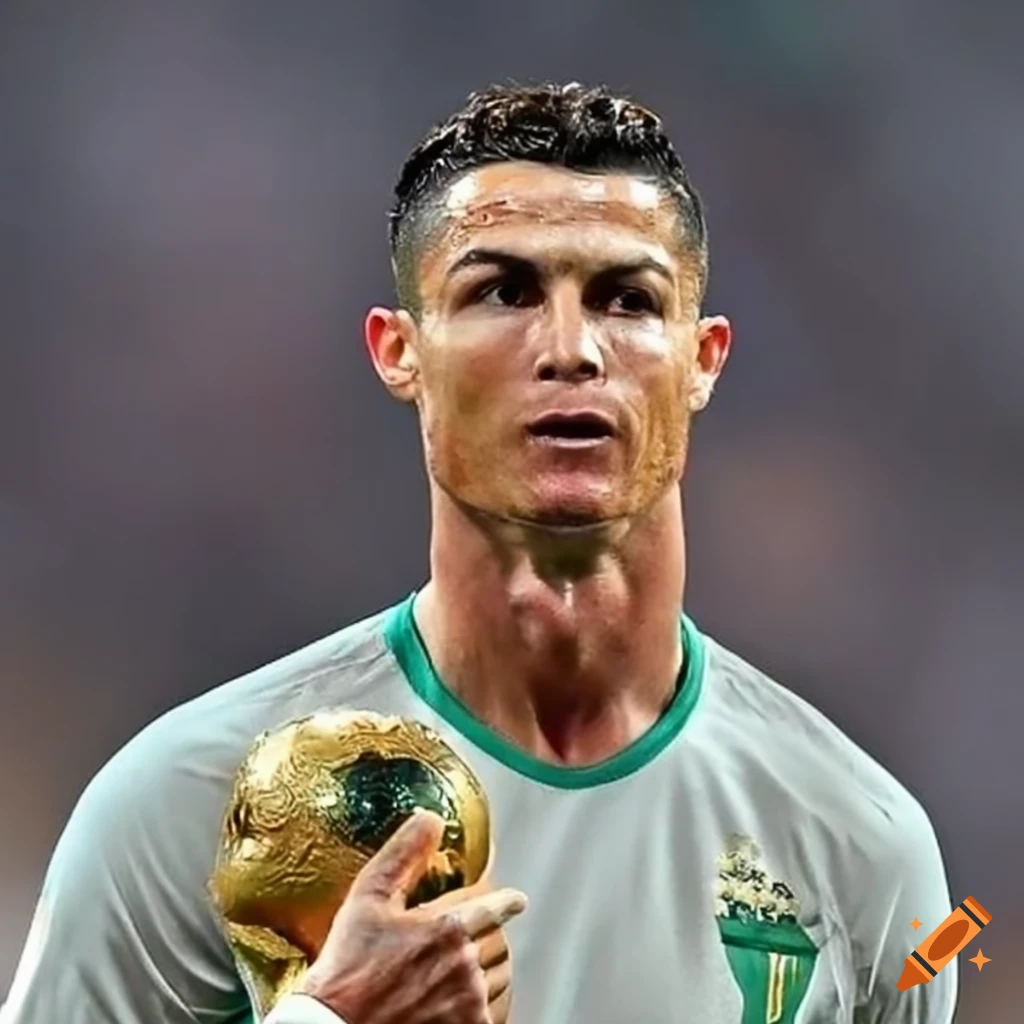 Cristiano Ronaldo holding FIFA World Cup trophy