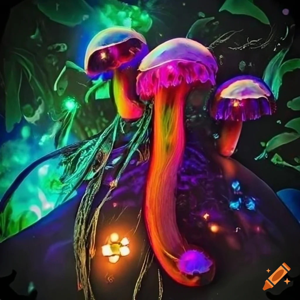 Fairy goddess forests and neon rainforests with vibrant lights and ...