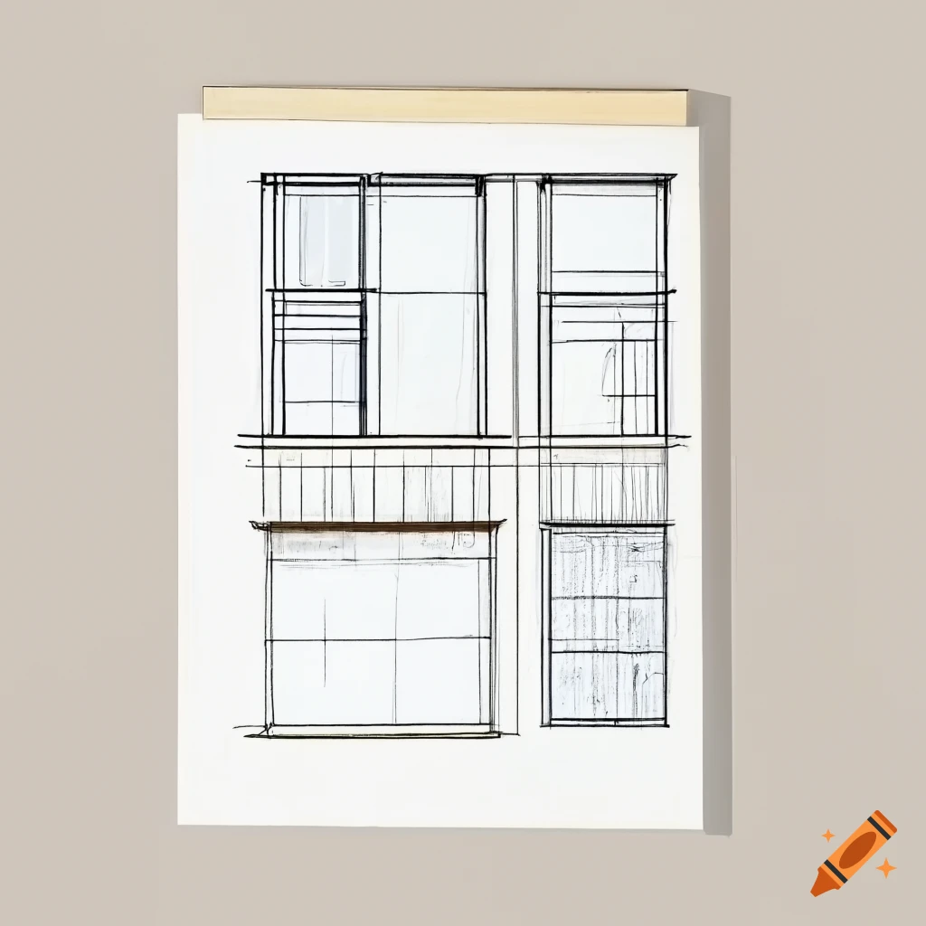 Architectural sketch of a residential facade designed by Schinkel and Henselmann