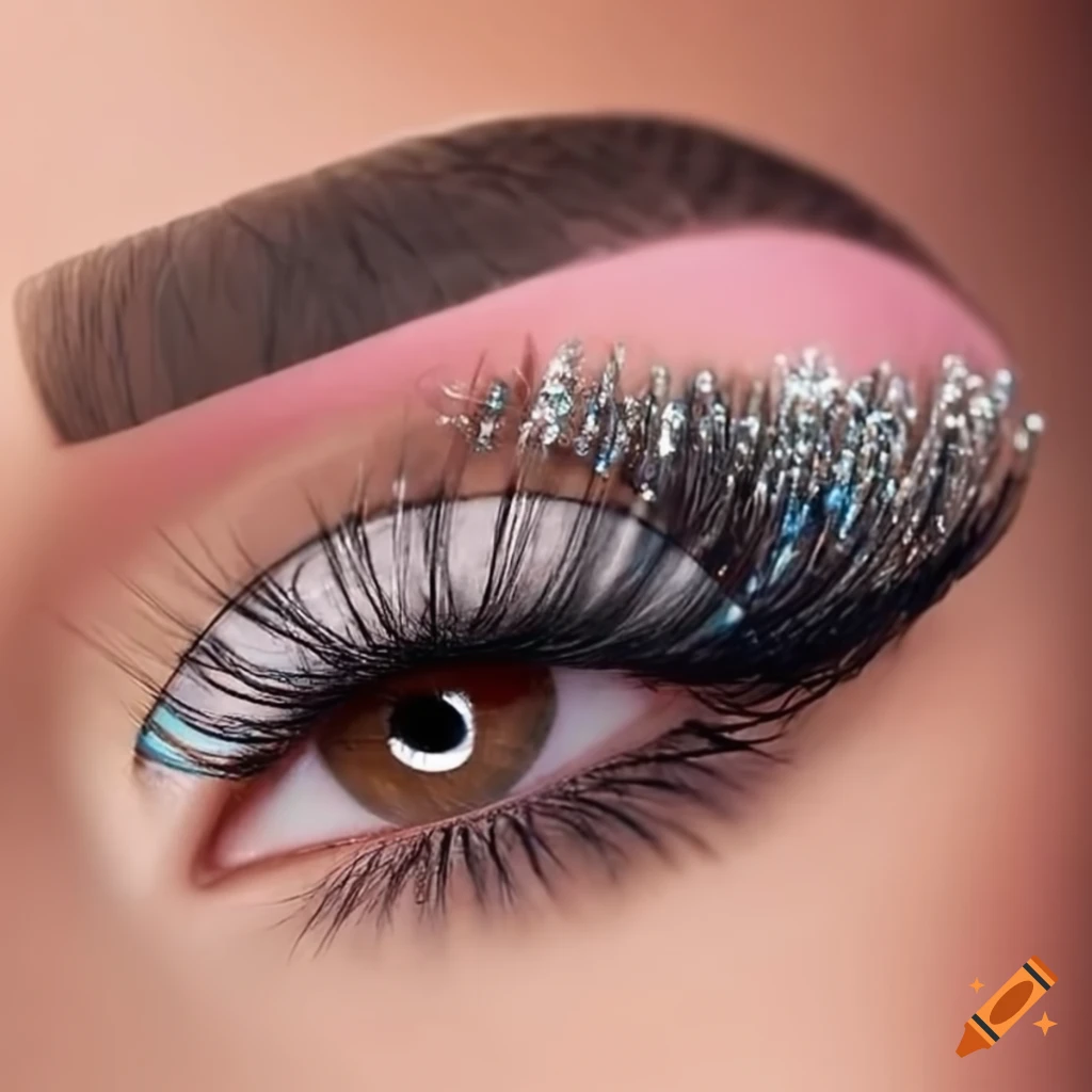 Closeup of diamond eyes and lashes on Craiyon
