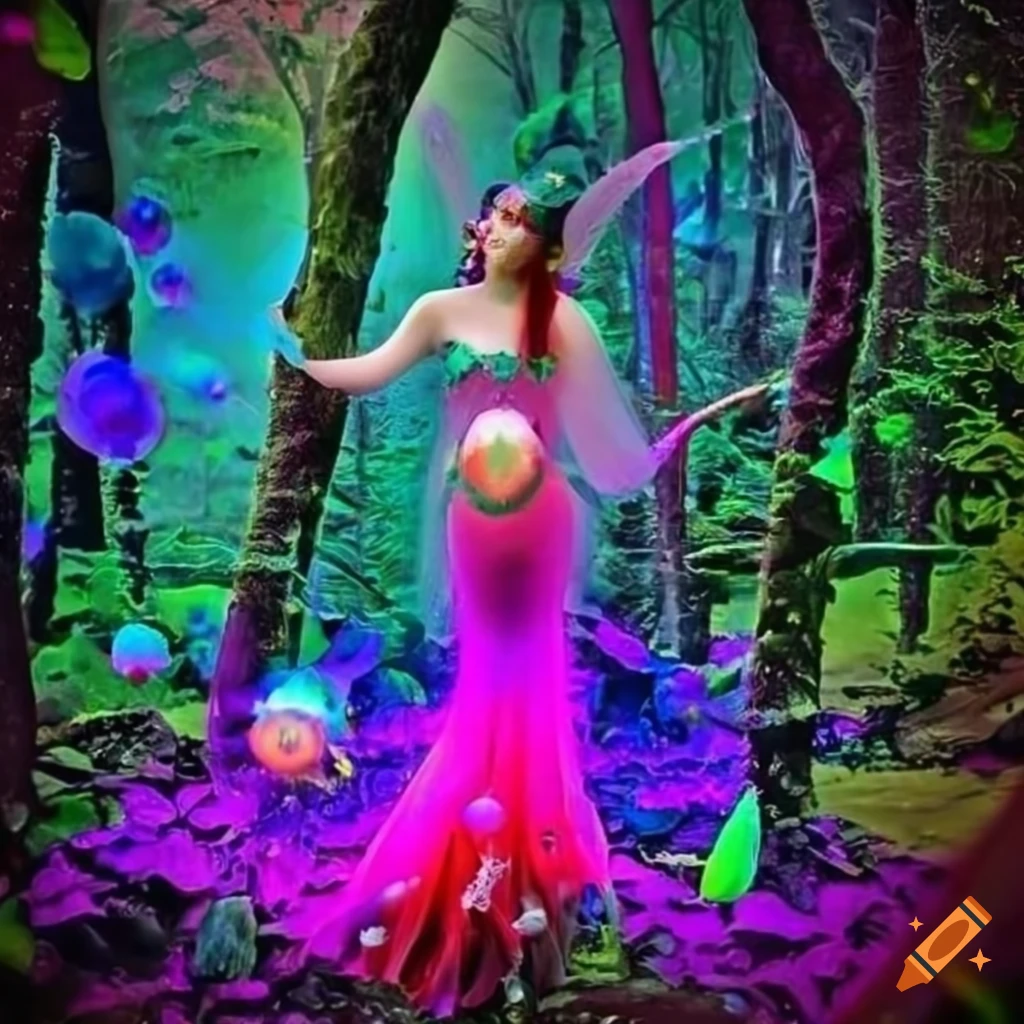 Fairy goddess forests and neon rainforests with vibrant lights and ...