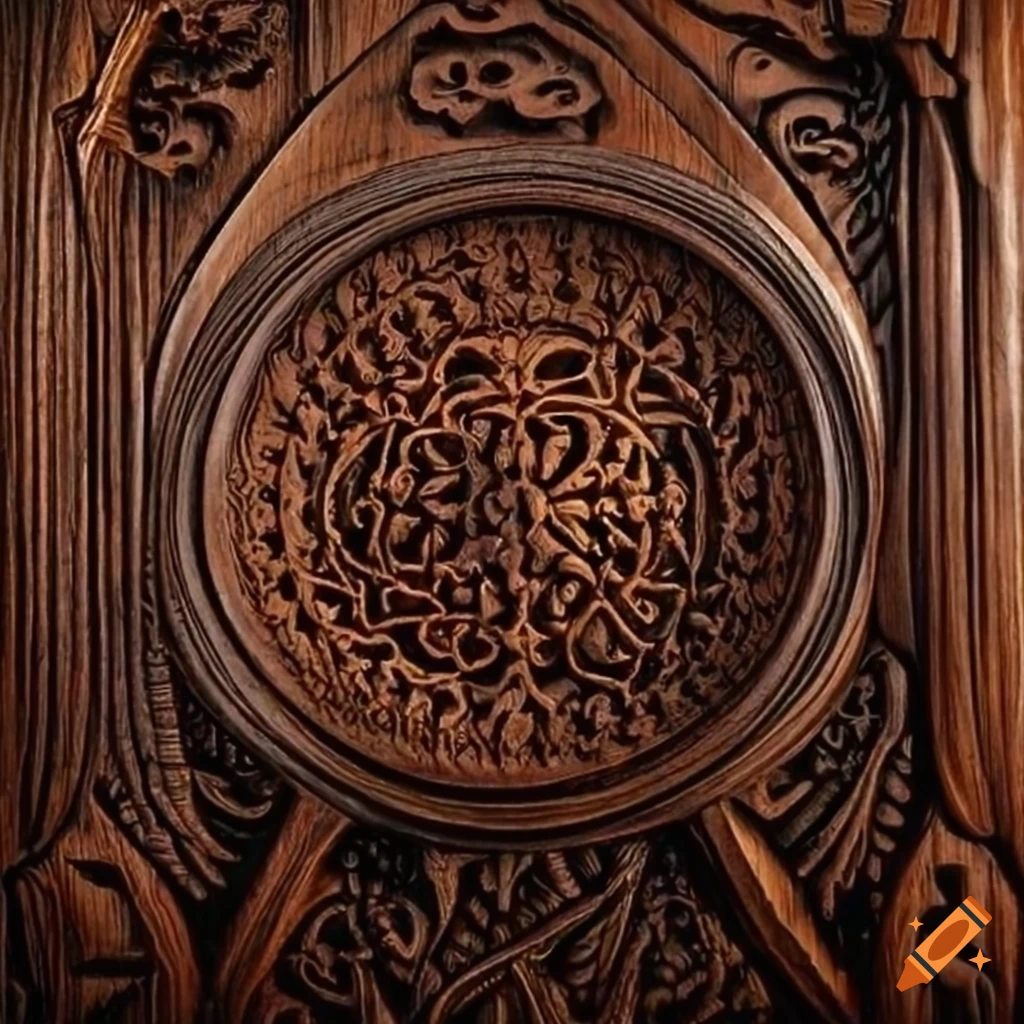 Intricately carved African savannah landscape in dark ebony wood on Craiyon
