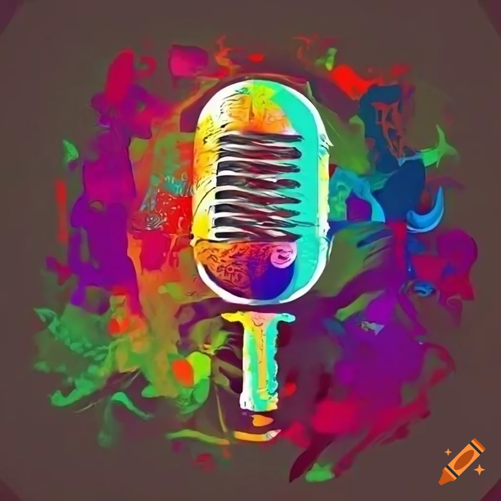 Highly detailed and accurate microphone logo design with colorful ink