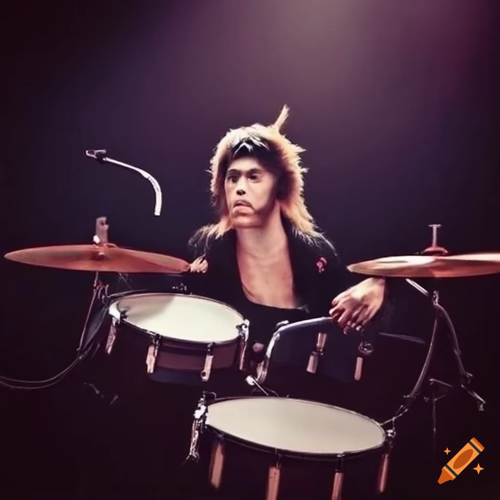 Stylish drummer from Arctic Monkeys playing rock music