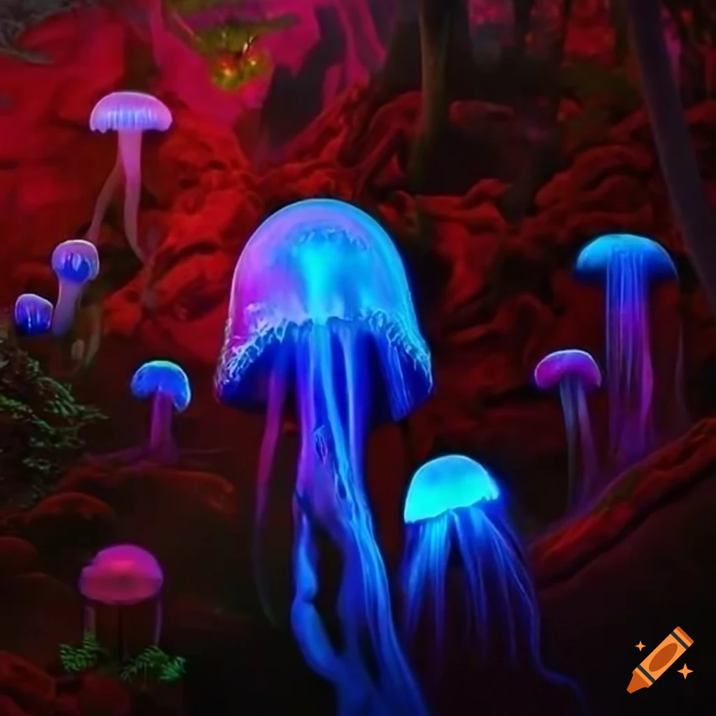 Enchanting forest with vibrant lights and animated plant life on Craiyon