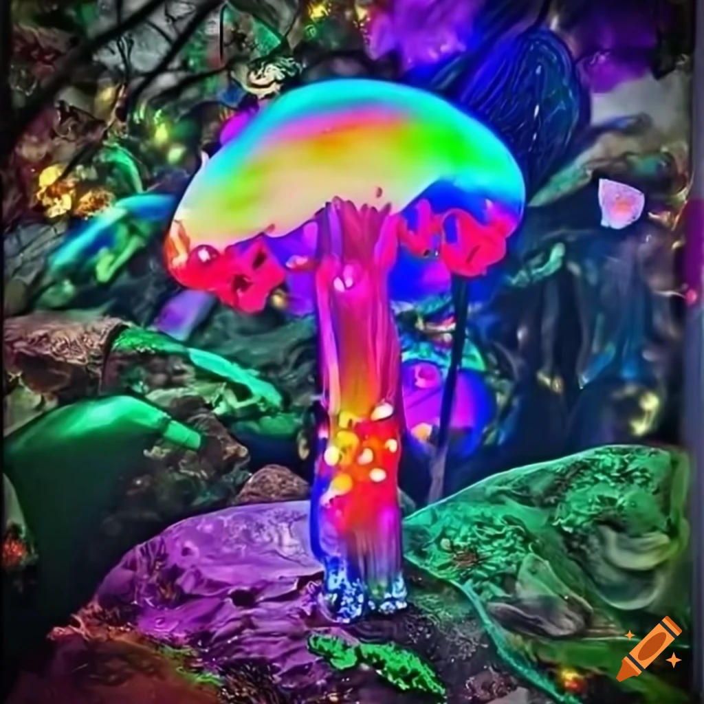Vibrant fantasy and neon rainforests with glowing fungus and swirling ...