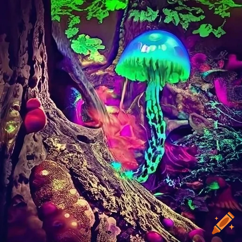Fairy goddess forests and neon rainforests with vibrant lights and ...