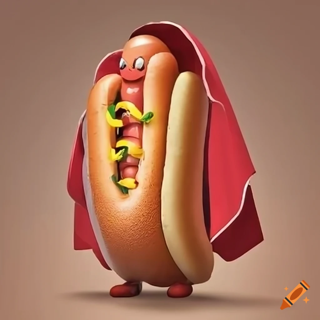 Heroic hot dog wearing a cape ready for adventure on Craiyon