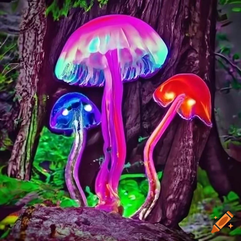 Fairy goddess forest and neon rainforest with vibrant lights and ...