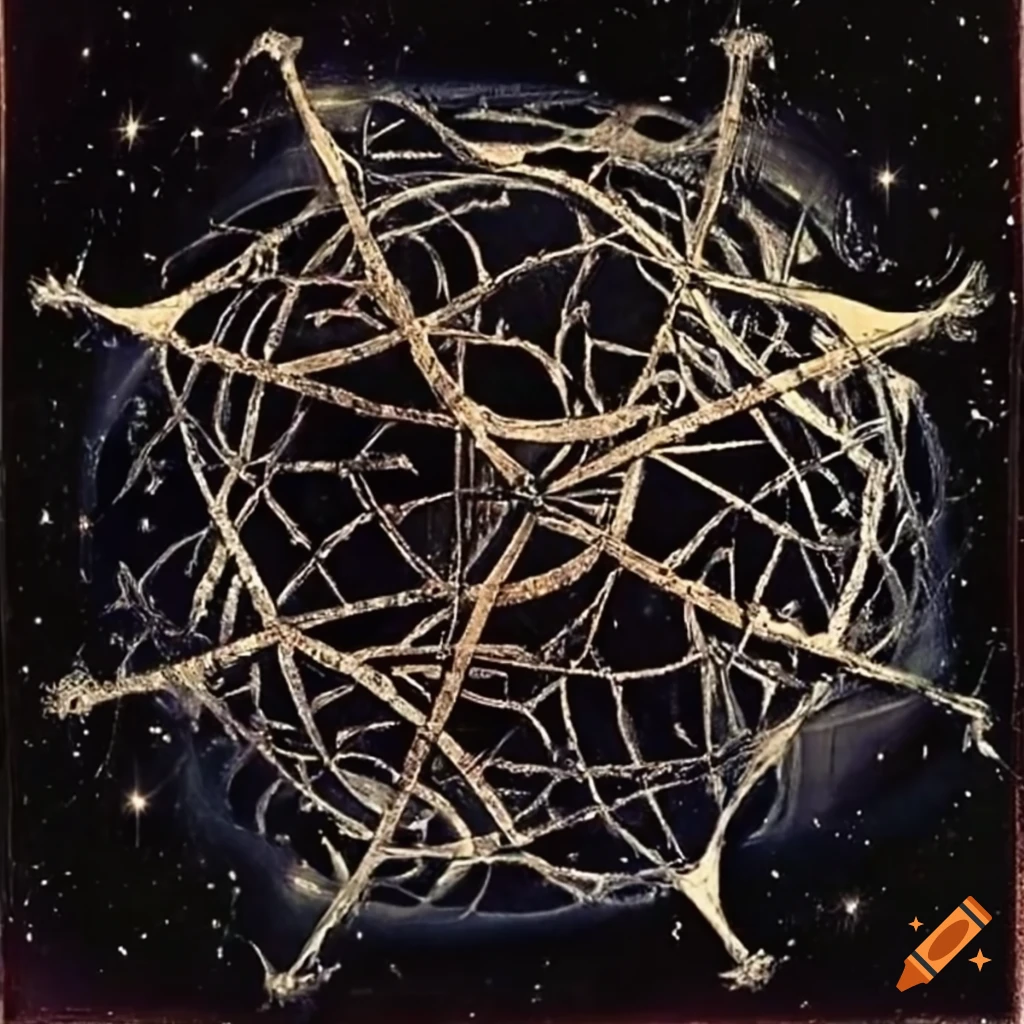 Star-Tetrahedron floating in cosmic background by Salvador Dali and M.C. Escher