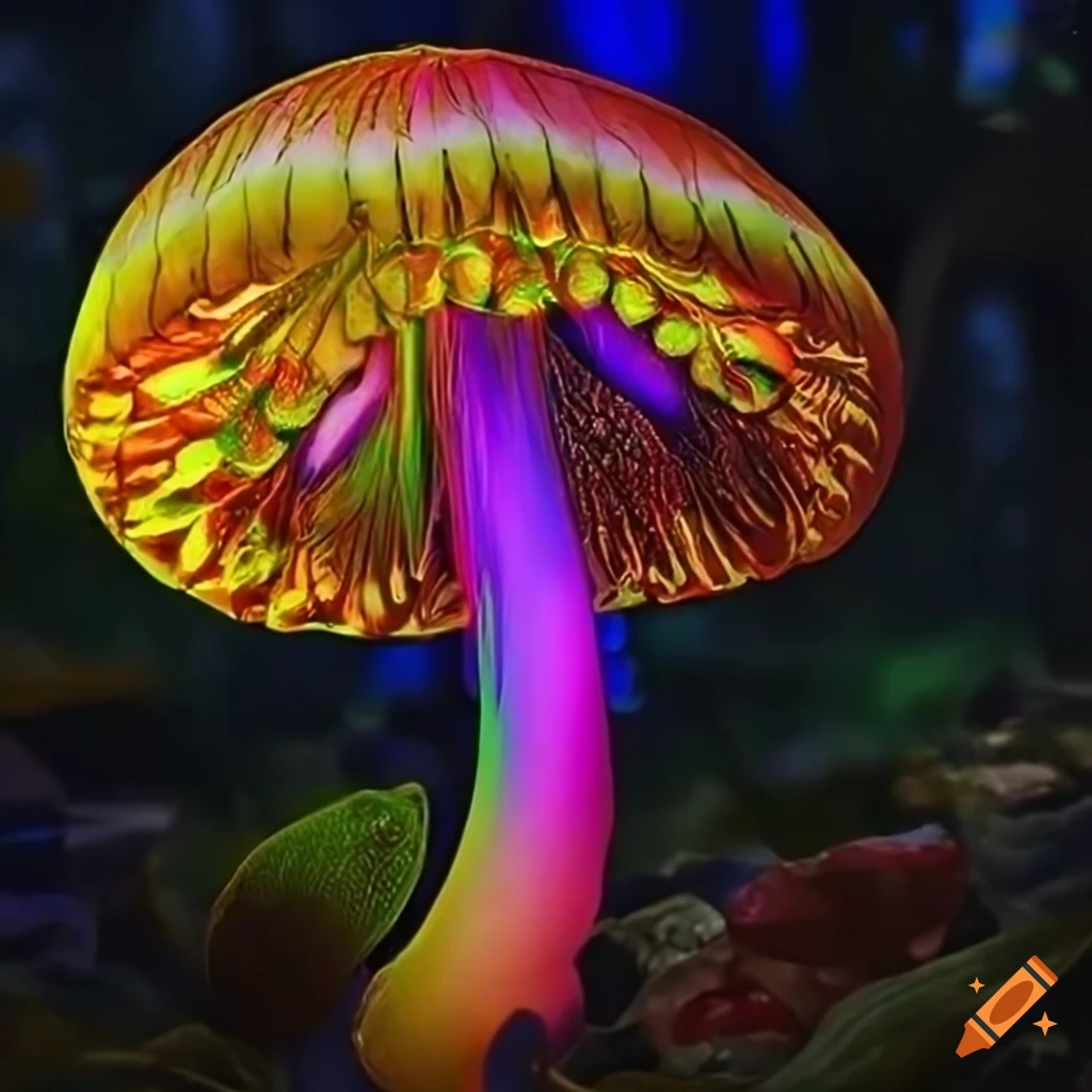 Vibrant fantasy forest with glowing fungus and neon rainforest on Craiyon
