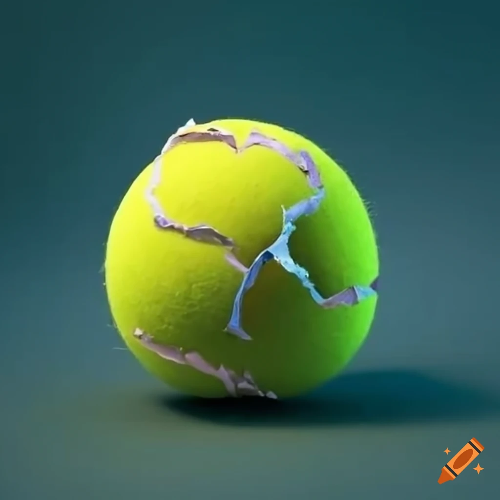 Split cracked tennis ball on Craiyon