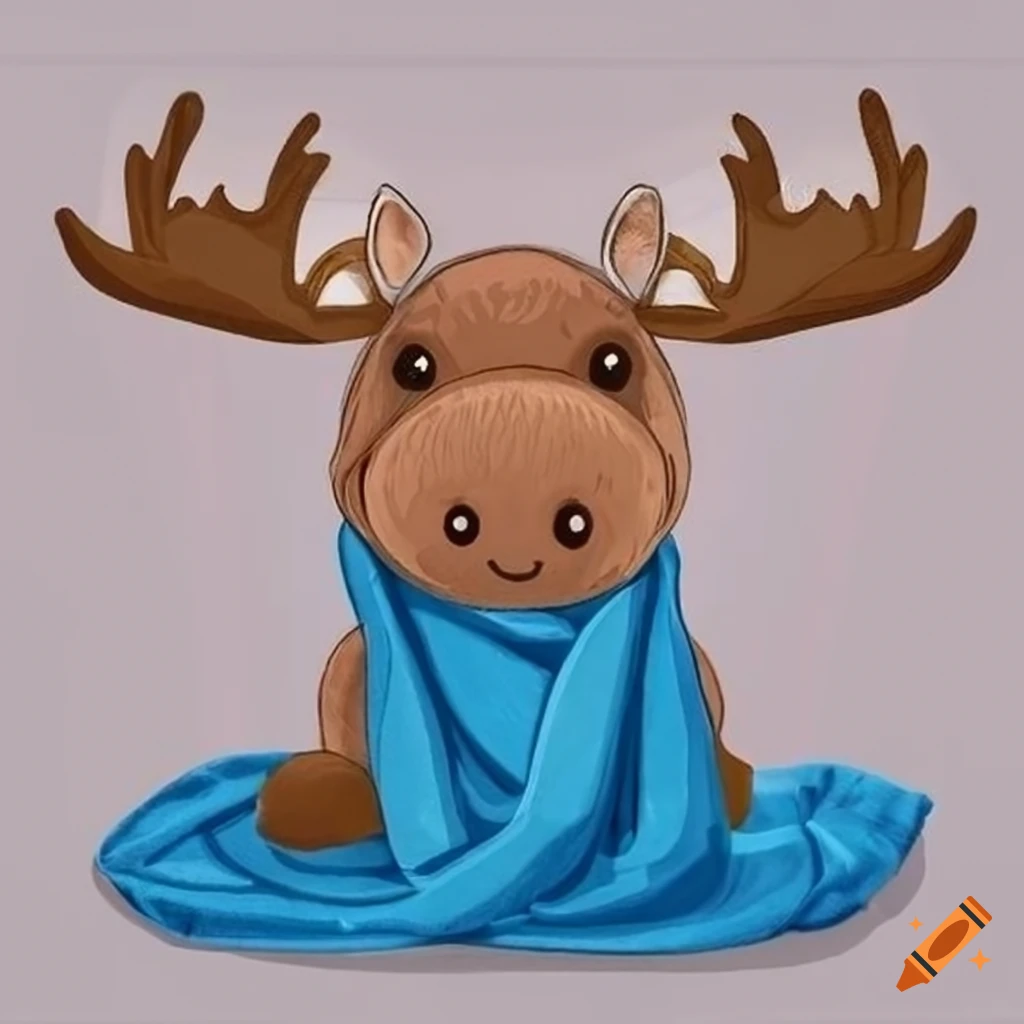 Cute plush moose with blue blanket on Craiyon