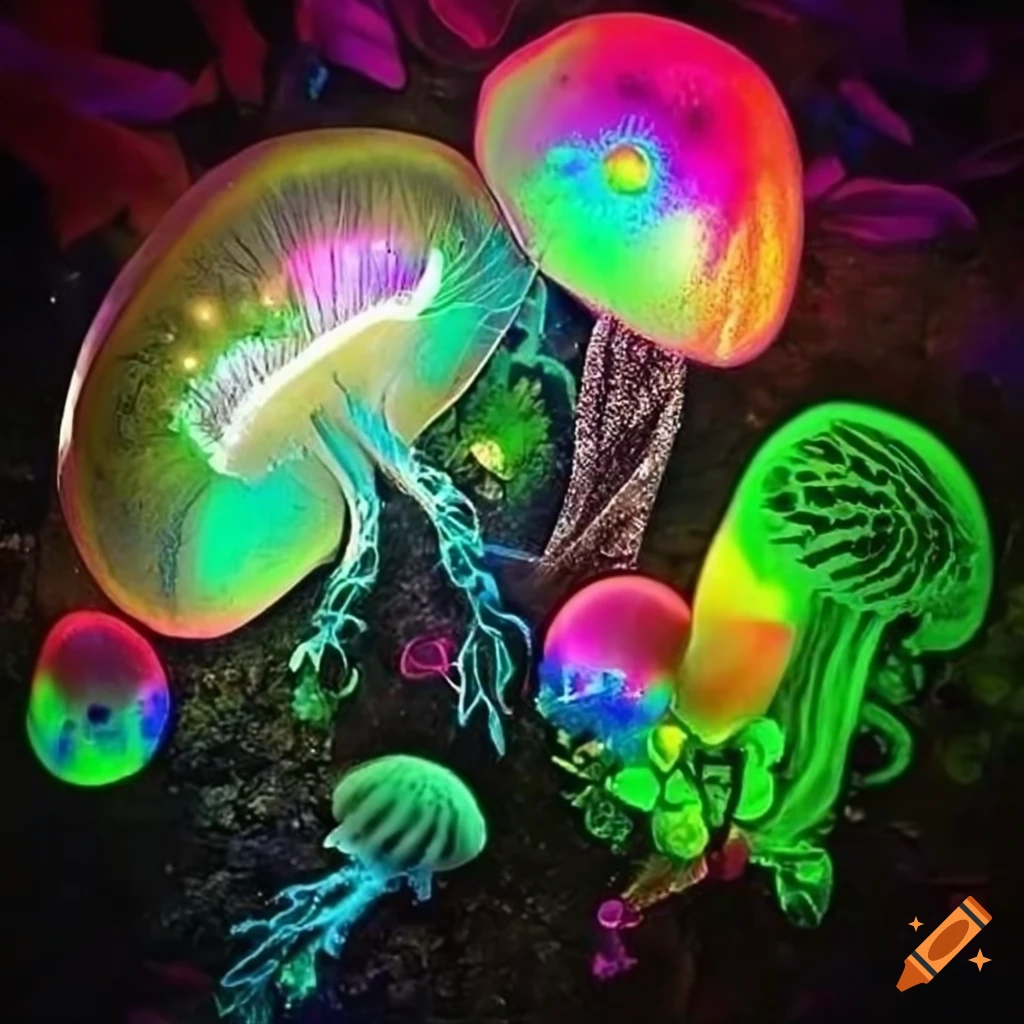 Fairy goddess forests and neon rainforests with vibrant lights and ...