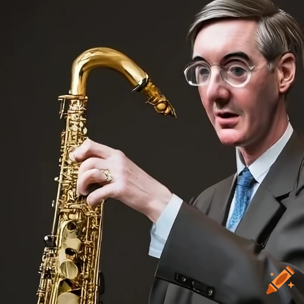 Jacob reesmogg playing the saxophone on Craiyon
