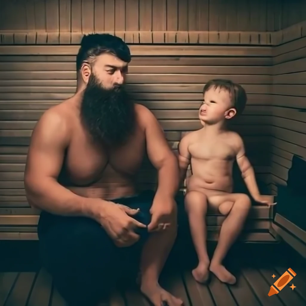 Father and son enjoying a sauna together on Craiyon
