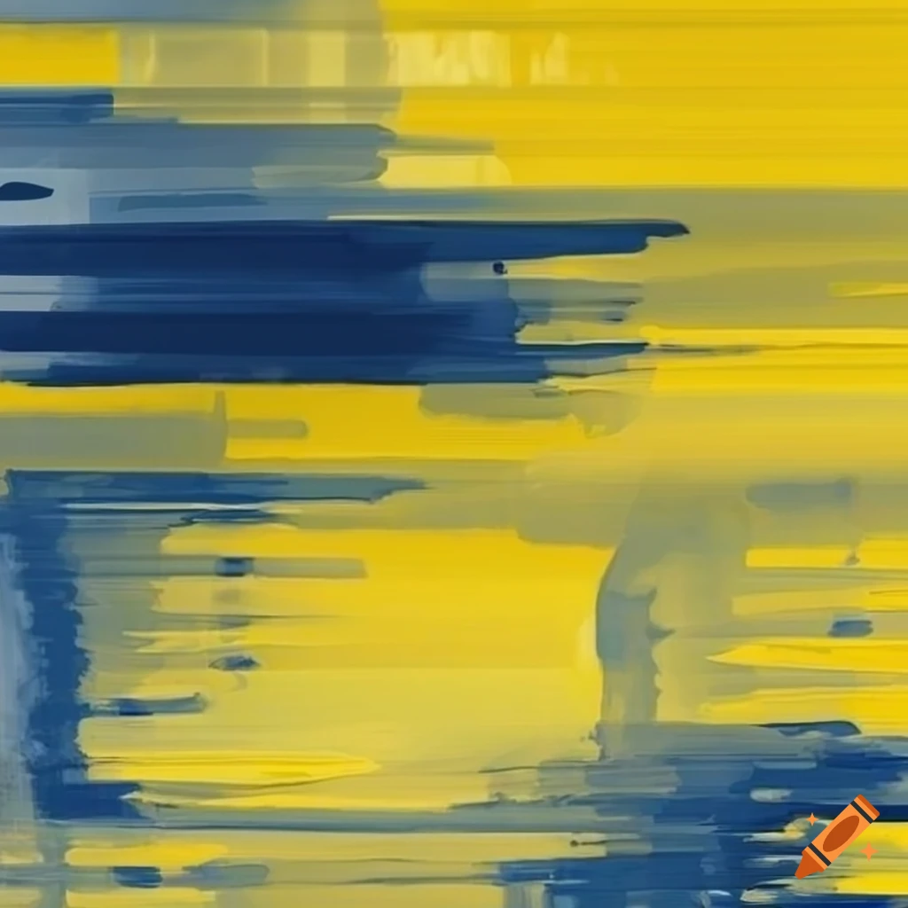 Yellow grey navy blue painterly abstract with strong vertical lines on