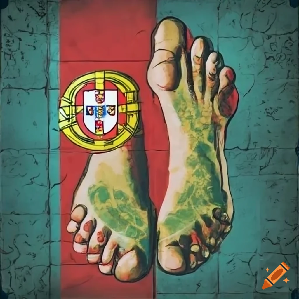 Artistic vintage sketch of feet with red and green design and the