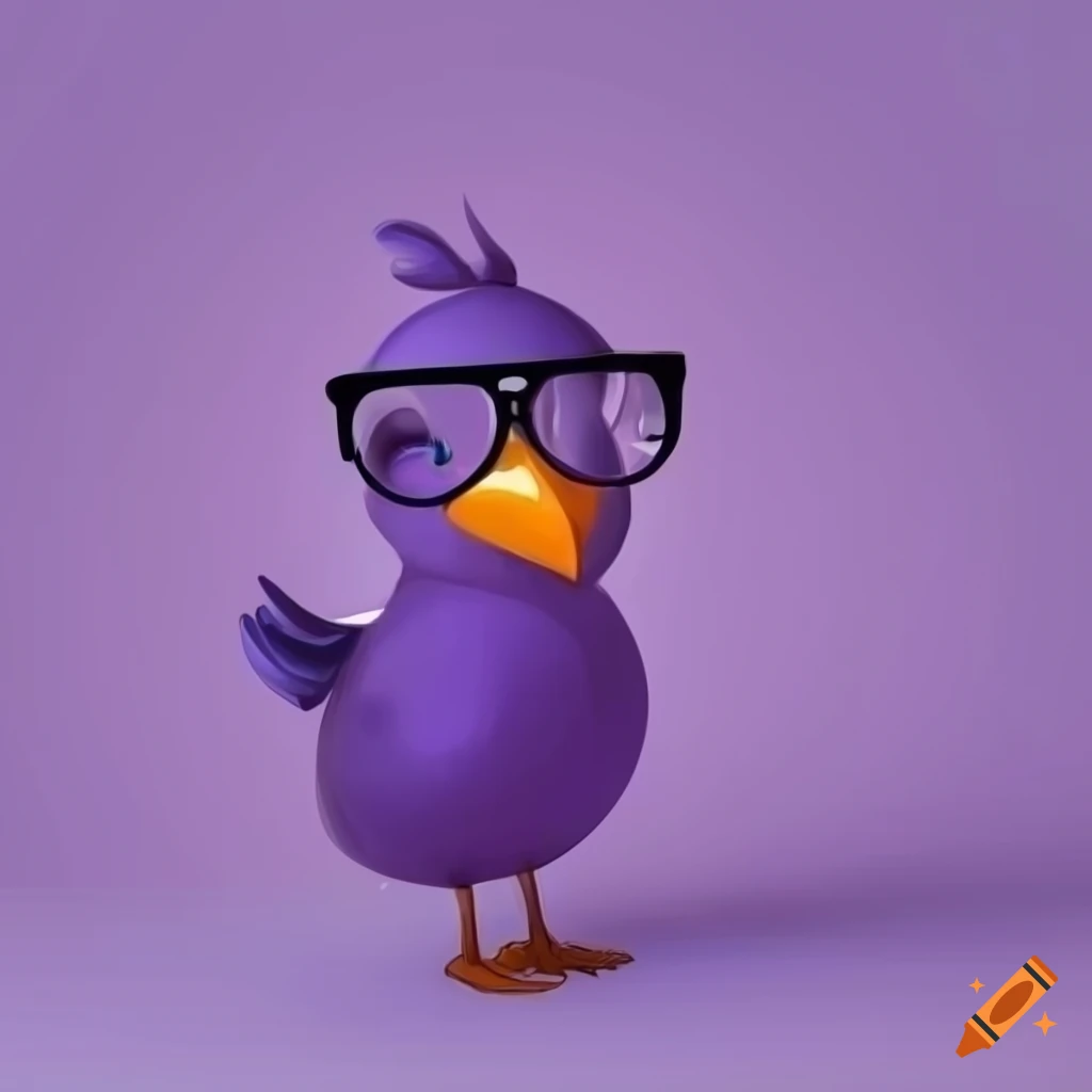 Smart purple bird with glasses in a contemporary and minimalistic style