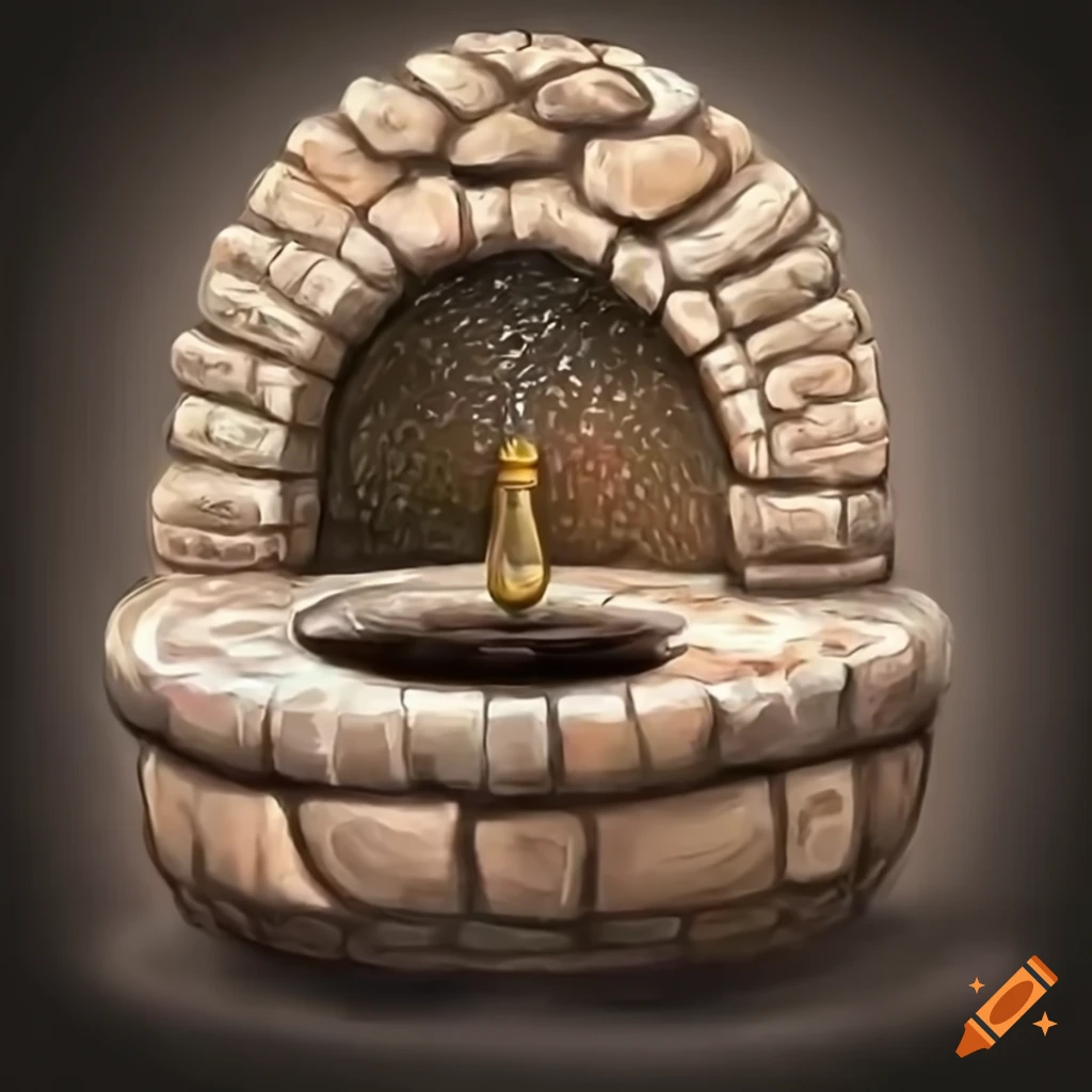 Fuente de agua potable hecha de piedra en estilo maya