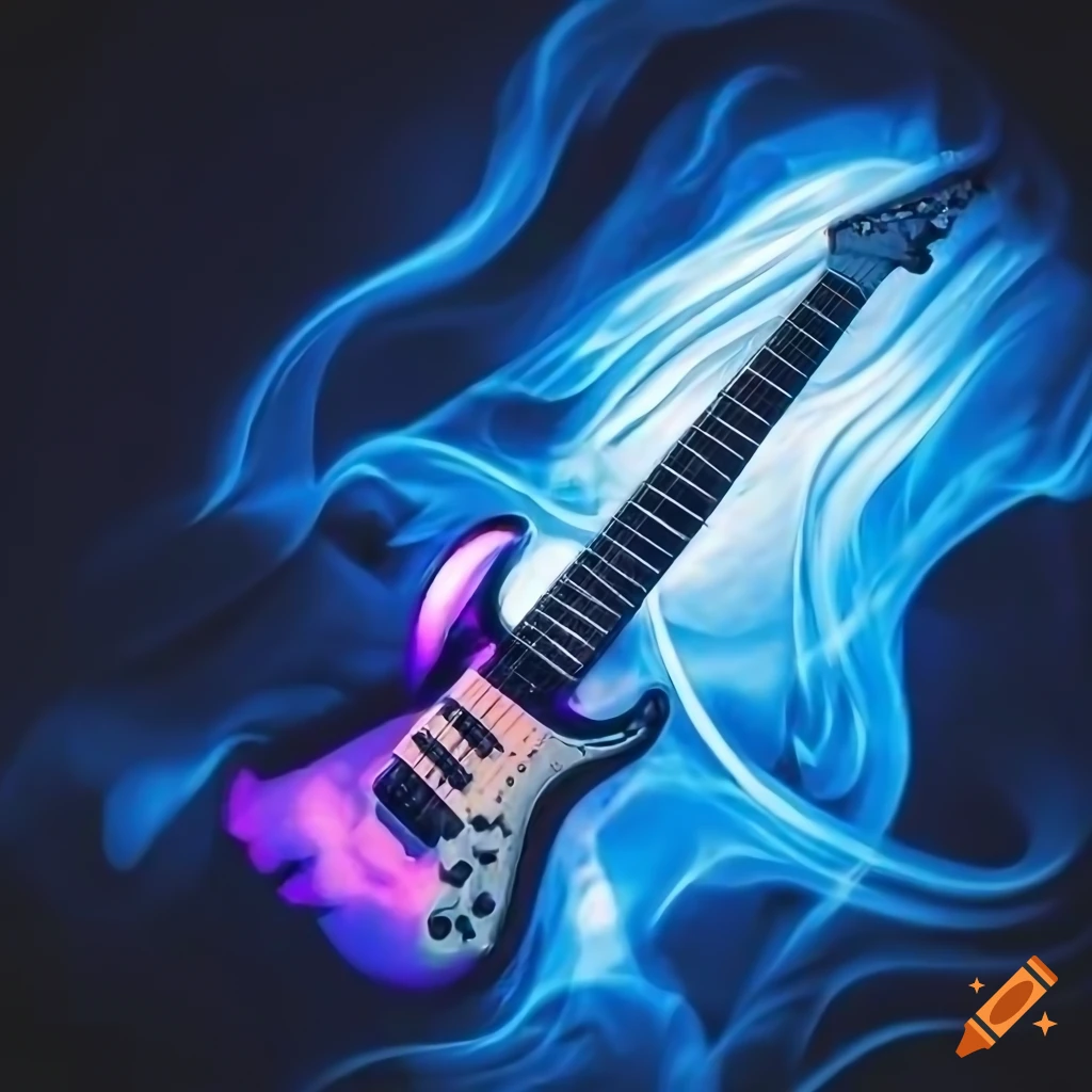 Electric guitar engulfed in blue flames on Craiyon