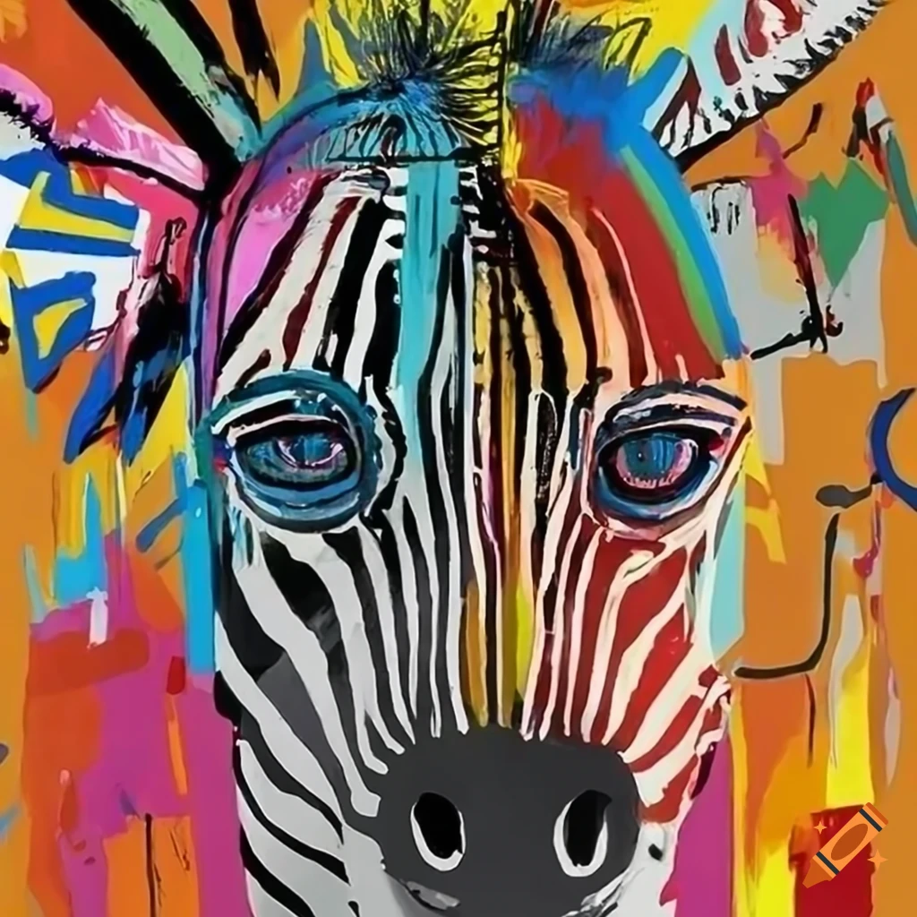 Colorful zebra basquiat wall art on Craiyon