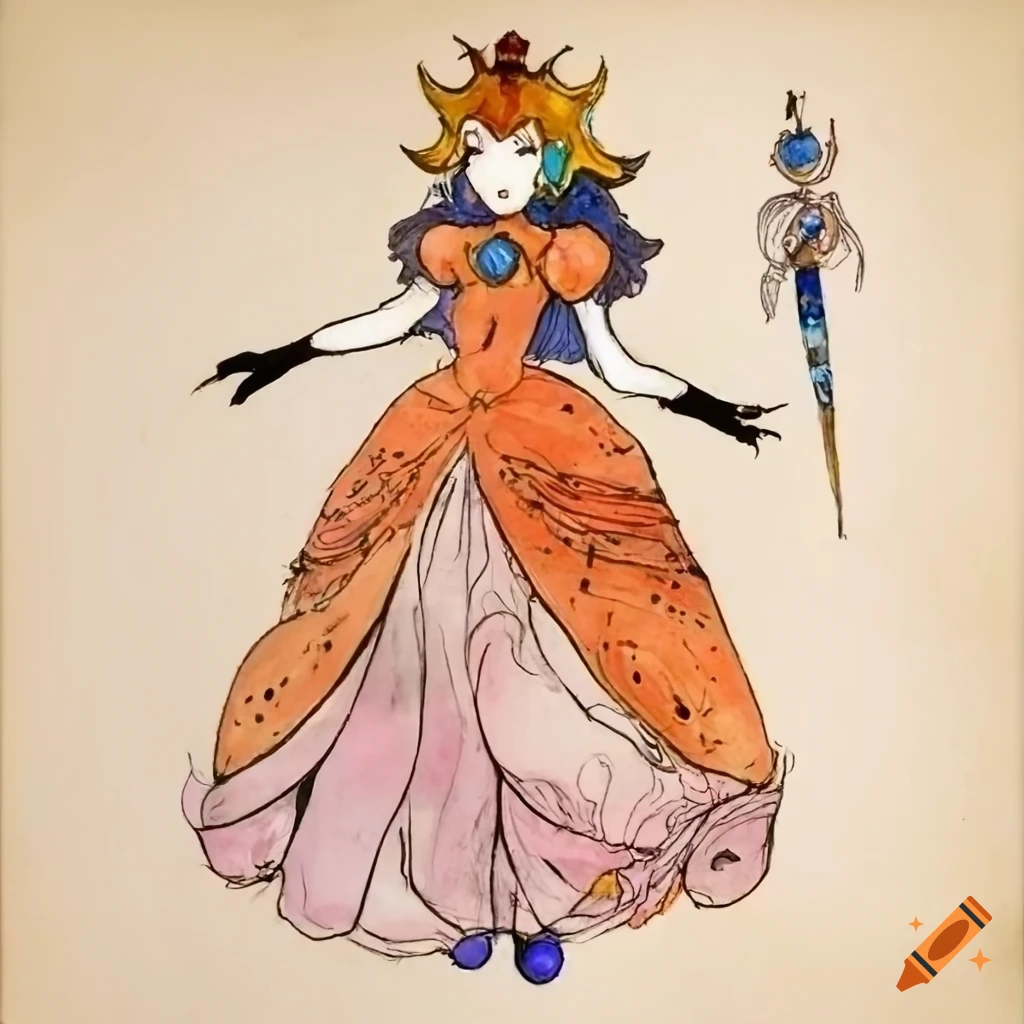 Full-length portrait of Princess Peach, Final Fantasy concept art by ...