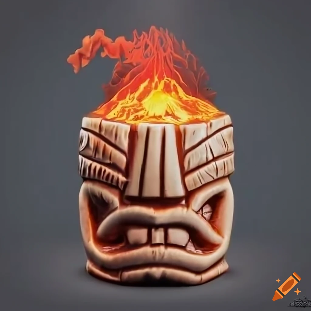 Tiki mug with angry volcano face in hyper-realistic 8k resolution