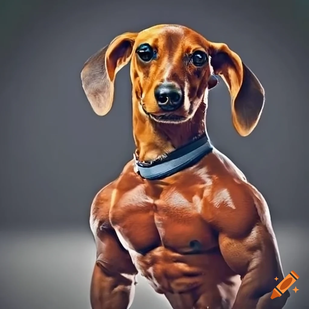Dachshund and bodybuilder mix on Craiyon