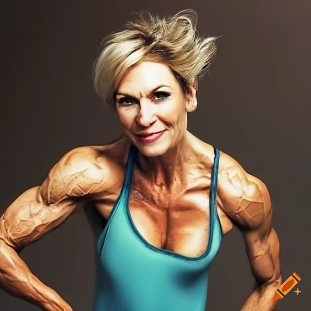 Actress/Bodybuilder Stacy Haiduk smiling and flexing