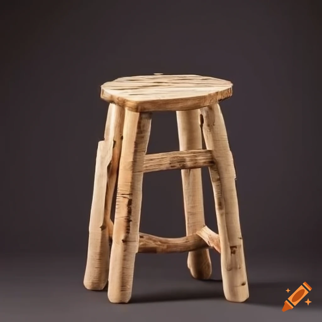 Roughly crafted birch standing stool