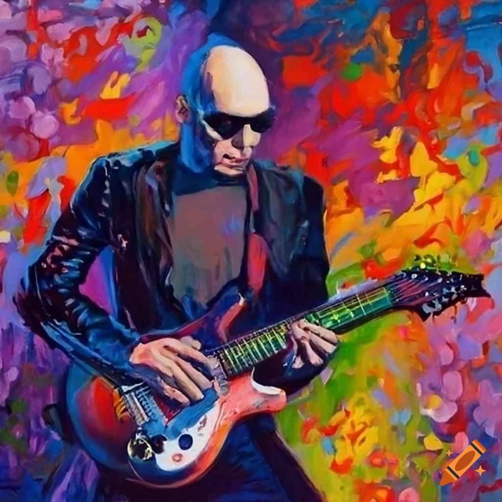 Impressionism painting of Joe Satriani playing guitar