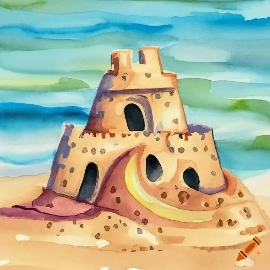 Sand castle drawing, Blue ocean, Starfish, Life is like the ocean - Jesus  Lan... | eBay