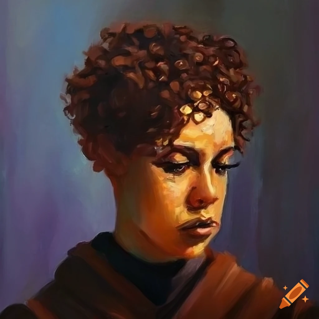 Impressionist painting of contemplative jedi with short curly hair on ...