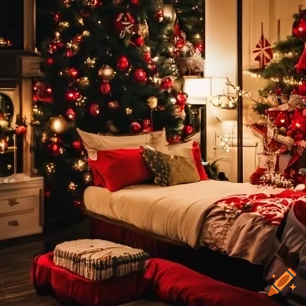 Christmas bedroom with vivid colors and warm atmosphere on Craiyon