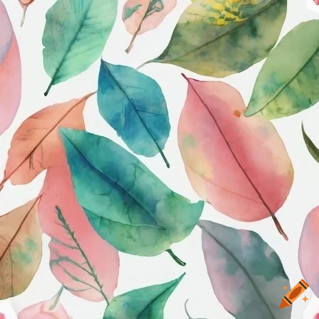Abstract watercolor leaves pattern on white background on Craiyon