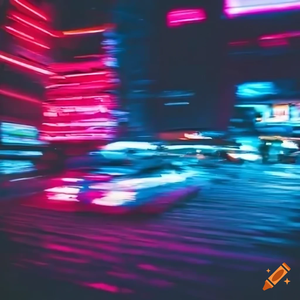 Cyberpunk car cruising down neon road with motion blur on Craiyon