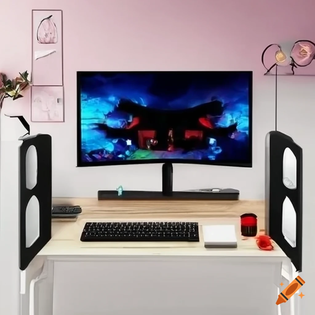 A bedroom with a gaming PC, monitor, manga, notebooks, bed, and wardrobe