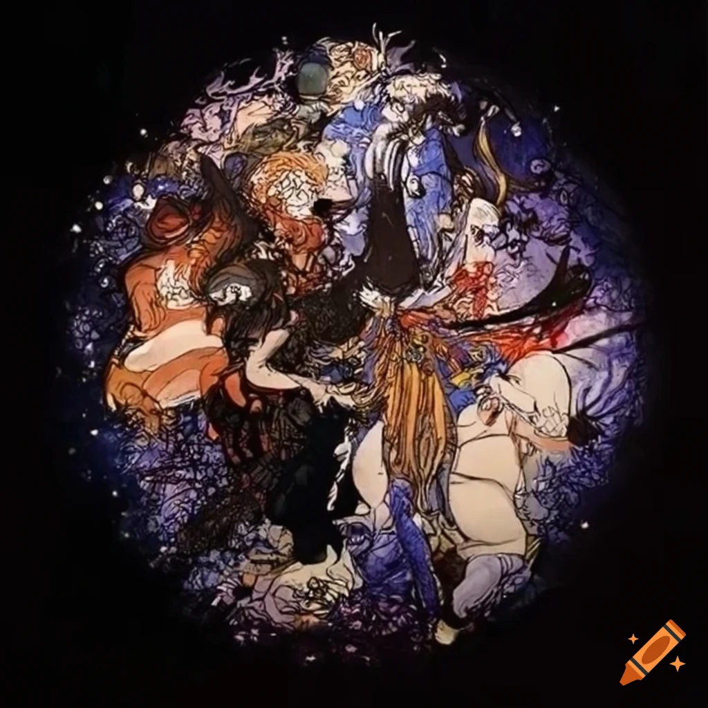 Stunning artwork of constellations inspired by Yoshitaka Amano and One Piece manga style
